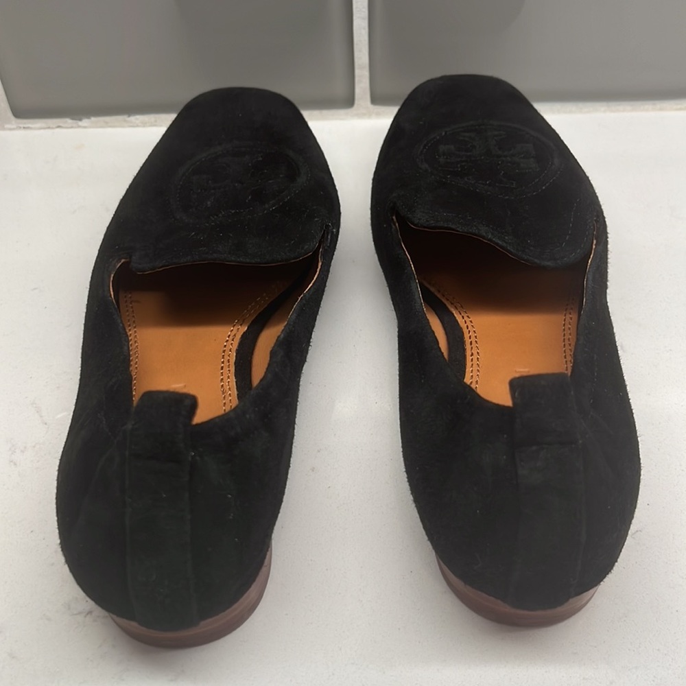 Tory Burch Black Suede Logo Slip-On Loafers - Picture 4 of 8